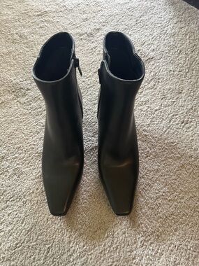 INC International Concepts Black Leather Square-Toe Ankle Booties